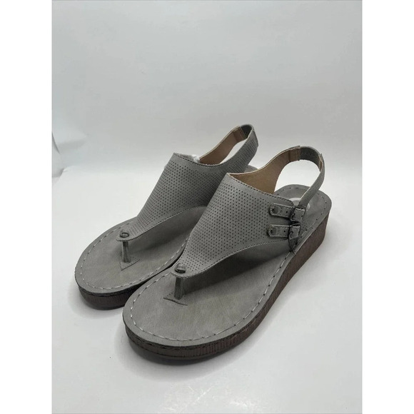 Journee Collection Shoes - Journee Collection Womens Mckell Thong Sandal 7 summer grey gray wedge
